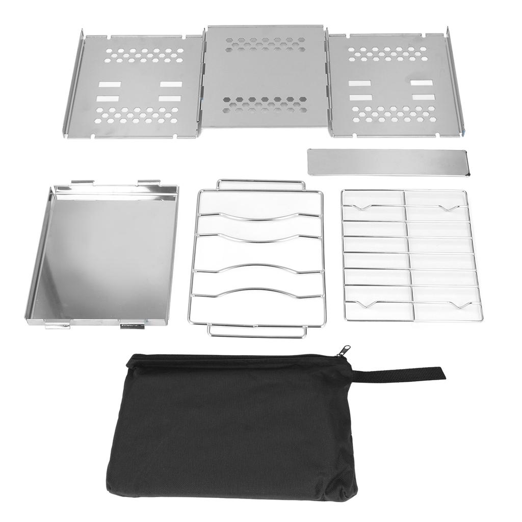 Gas Stove Foldable Stainless Steel Square BBQ Stove with Baffle for Camping Hiking Backpacking