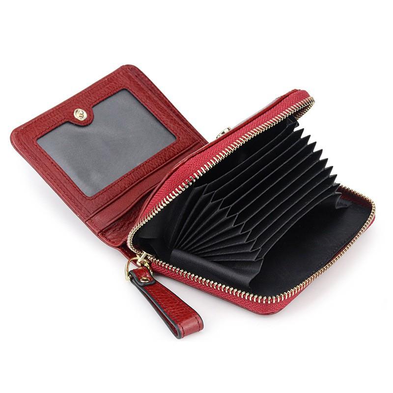 Full-leather China Style Short Wallet Women's Card Bag Multifunctional Organ Page ID Cowhide Folded Change Folder