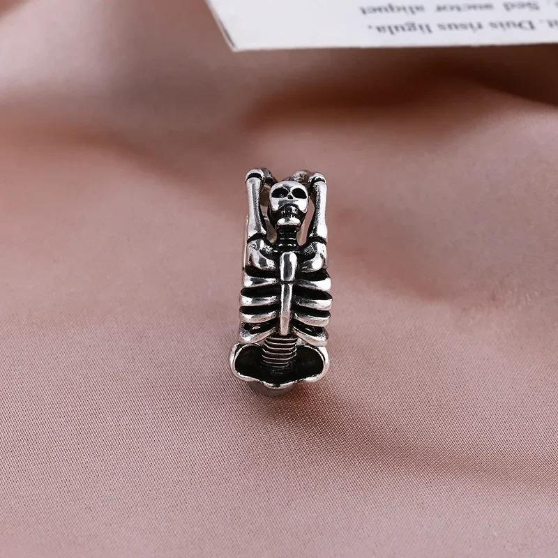 New Creative Gothic&Punk Skeleton Bones Opening Ring for Unisex Exaggerated Retro Ring Vintage Hip Hop Rock Silver Color