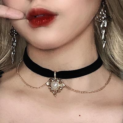 Retro Gold Pfirsichherz Samt Choker Halskette