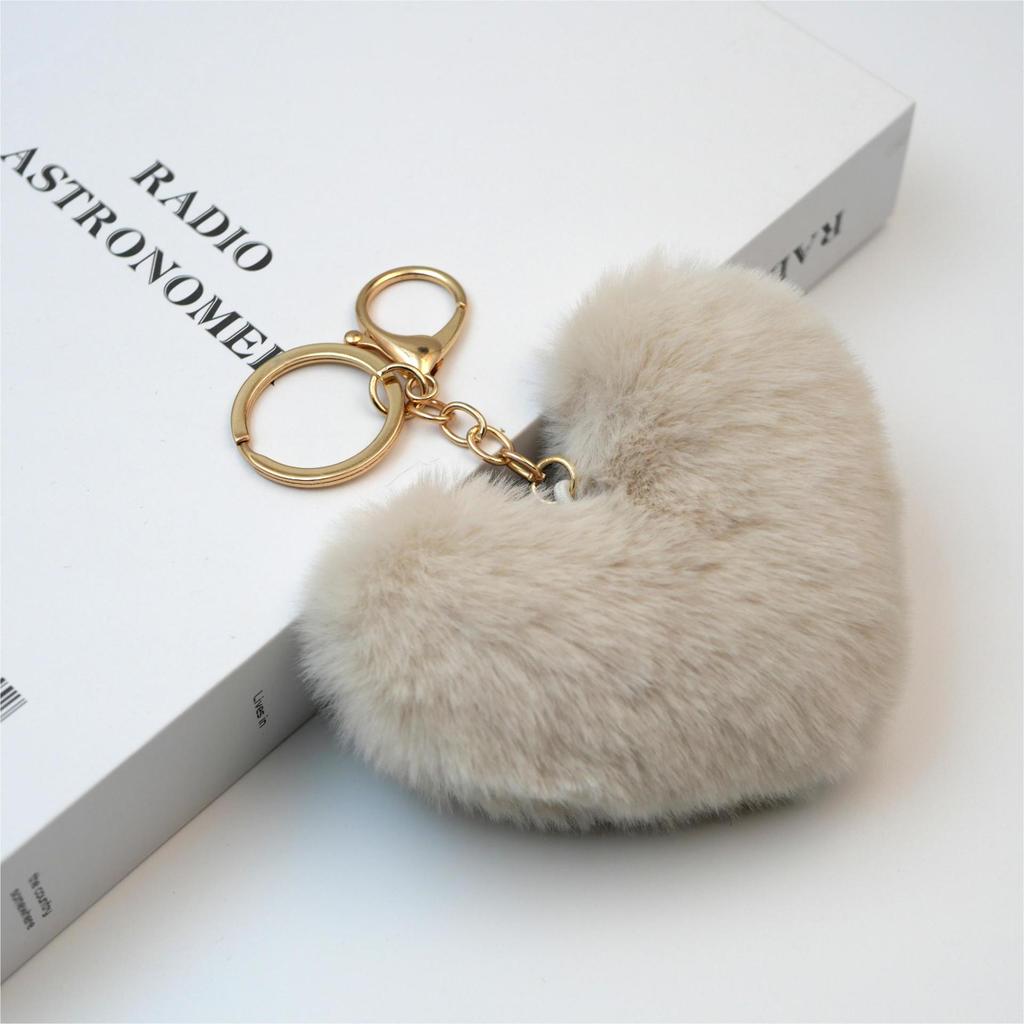 Heart-shaped Peach Faux Fur Keychain - 10cm Plush Pendant for Bags, Cars, and Accessories