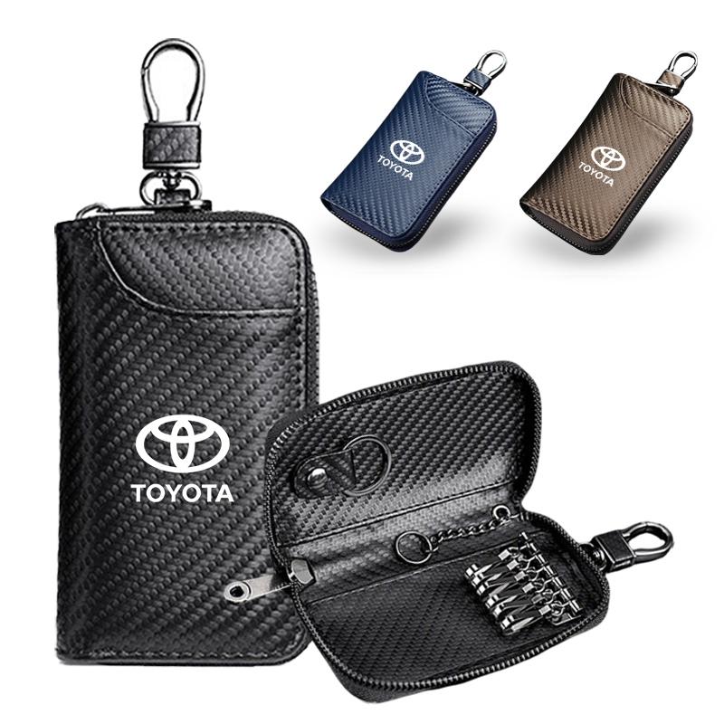 Carbon Fibre Car Key Bag Cover Case Key Wallet For Toyota Camry Yaris Hilux Prius Avensis Auris Corolla Auto Interior Accessory