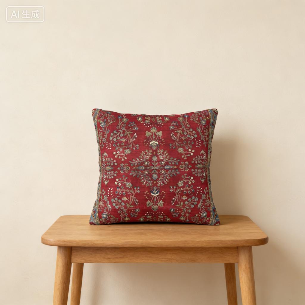 1 Stück Rote Persische Blumige Kissenhülle, Böhmische Kilim Medaillon Druck Überwurf-Kissenhülle, Ethnische Wohnkultur Für Sofa Schlafzimmer