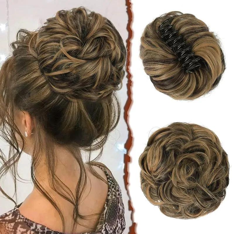 Unordentlicher Dutt Haarteil Wellige Synthetische Haargummis für Sofortiges Volumen Elastische Dutt-Pferdeschwanz-Haarverlängerungen Dicke Haarteile für Frauen