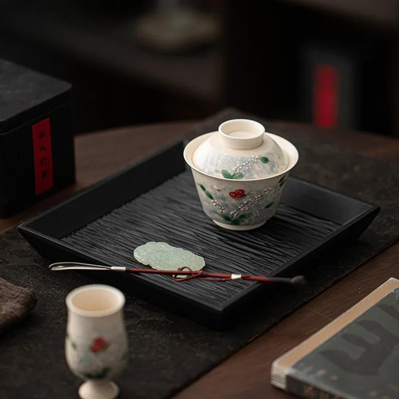 150ml Hand Drawn Orchid Butterfly Gaiwan Aesthetic Tea Tureen Tea Bowl With Lid Kit Maker Cover Bowl  Ceremony Collection