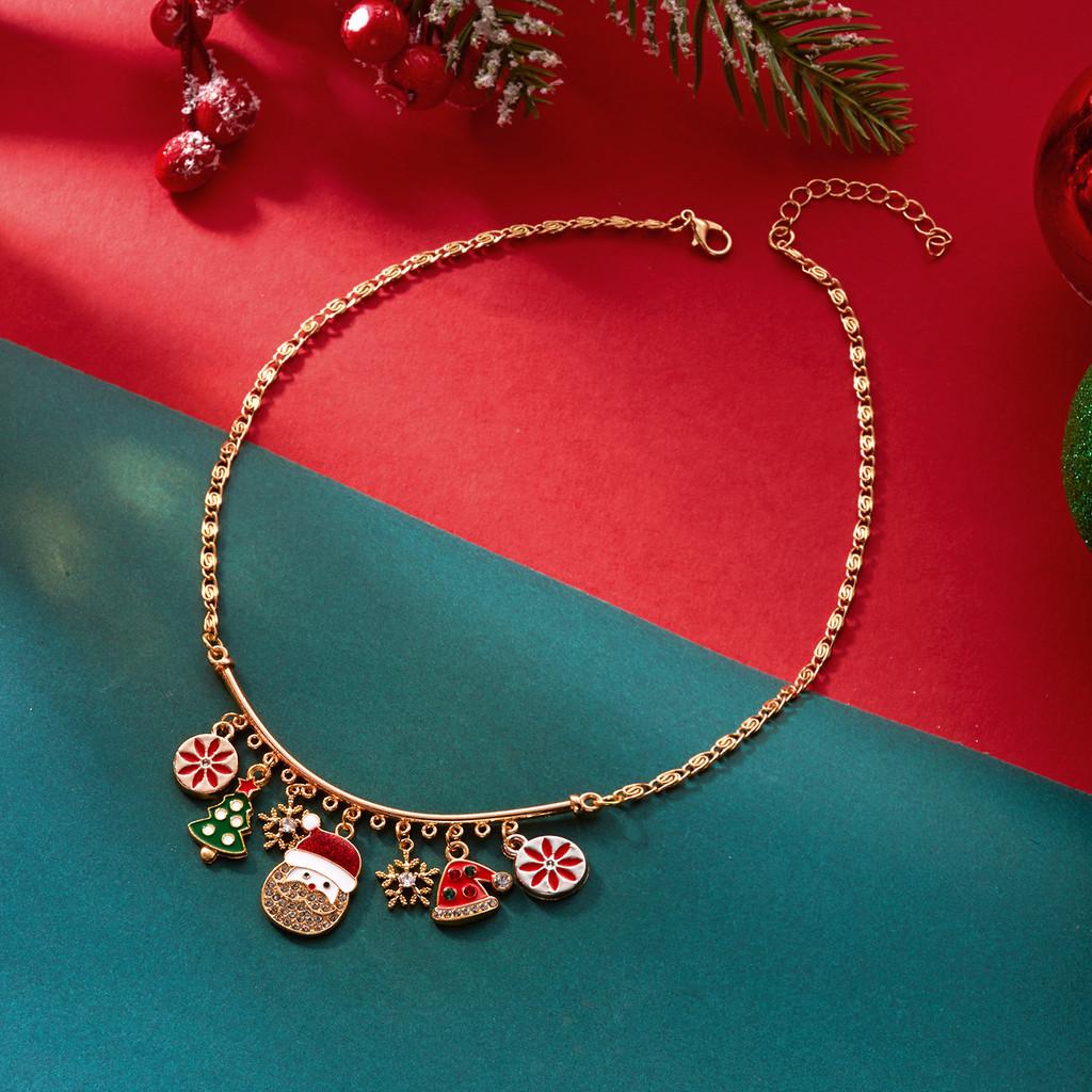 Christmas Charm Necklace With Snowflake Santa Pendant In Alloy For Seasonal Gift