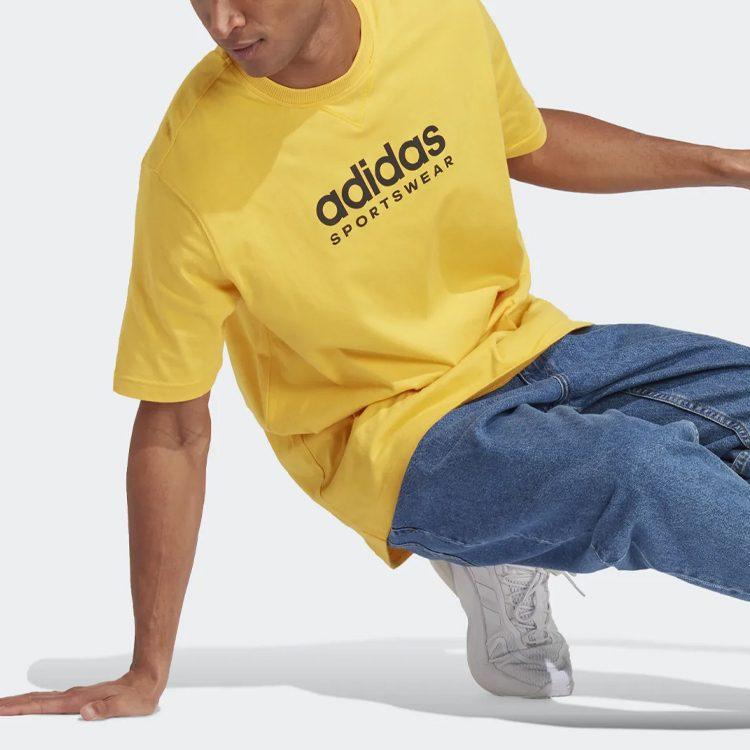 adidas T Shirts Men's Yellow Crew Neck Moderate Straight Fit IC9818