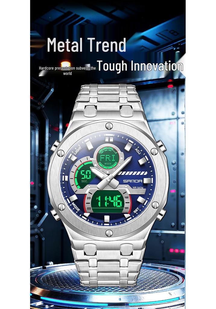 Sanda TEMU Men's Luminous World Time Dual Display Waterproof Watch
