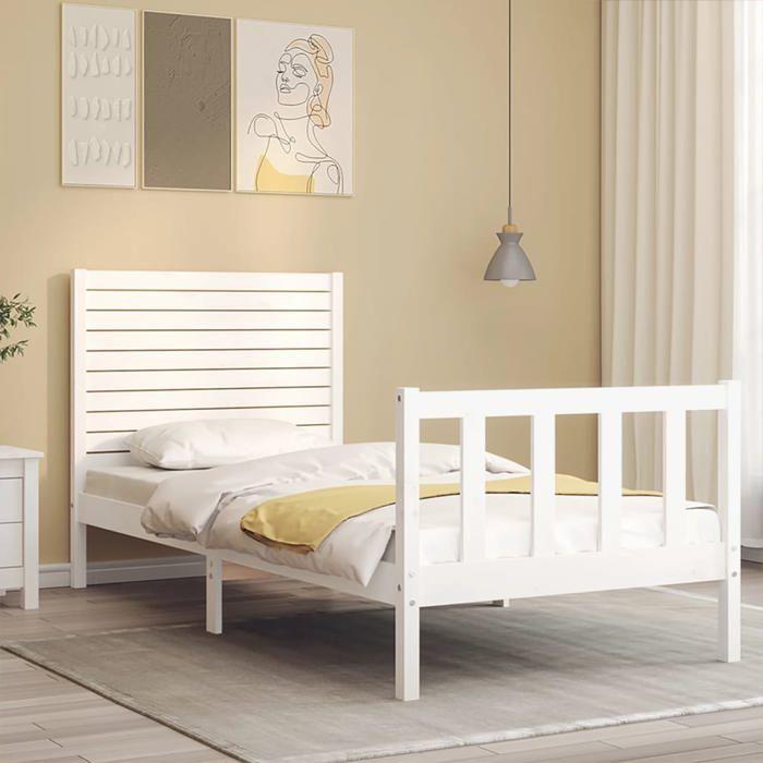 VidaXL Bed Frames with Headboard White Small Single Solid Wood 3193167