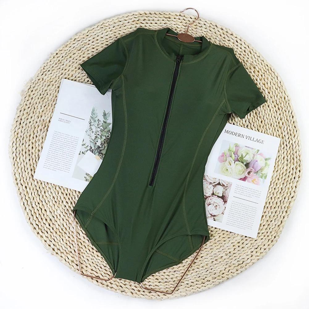 Swimwear Woman Rashguard High Waist Short Sleeve Crop Top Bathing Suits Beachwear Brazilian Bikinis Women's Beach Suit