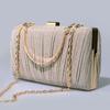 Luxus Design Damen Abendtasche Clutch Umhängetasche Party Hochzeit Abschlussball Geburtstag Lange Quadratische Taschen Plissierte Elegante Handtasche Geldbörse