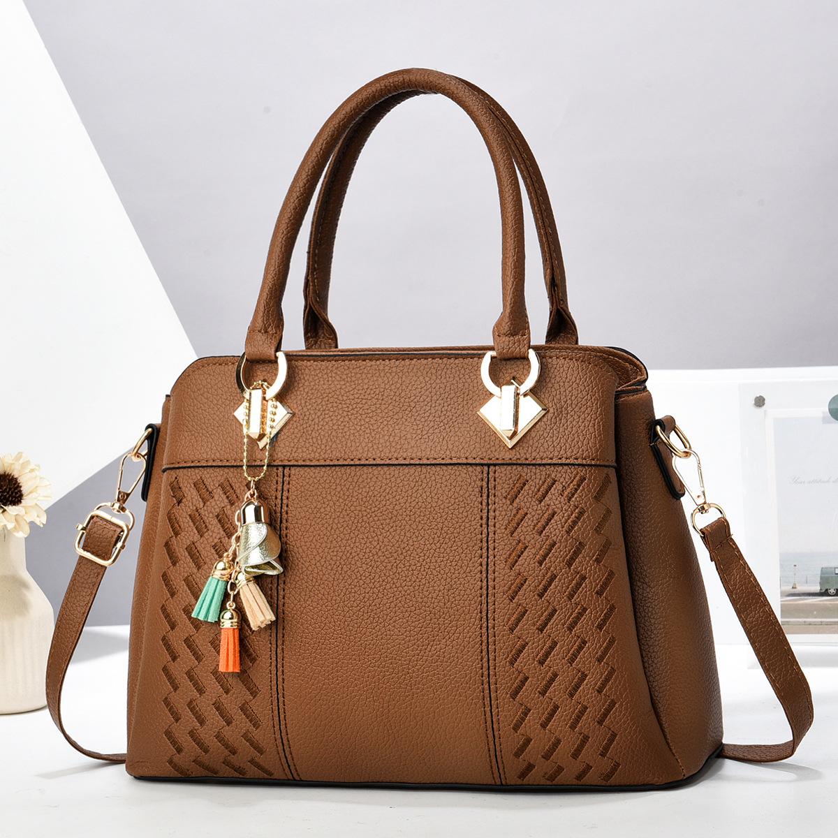 Женские кожаные сумки с кисточками Tote Top-handle Вышитая сумка через плечо 31cm*14cm*23cm коричневый