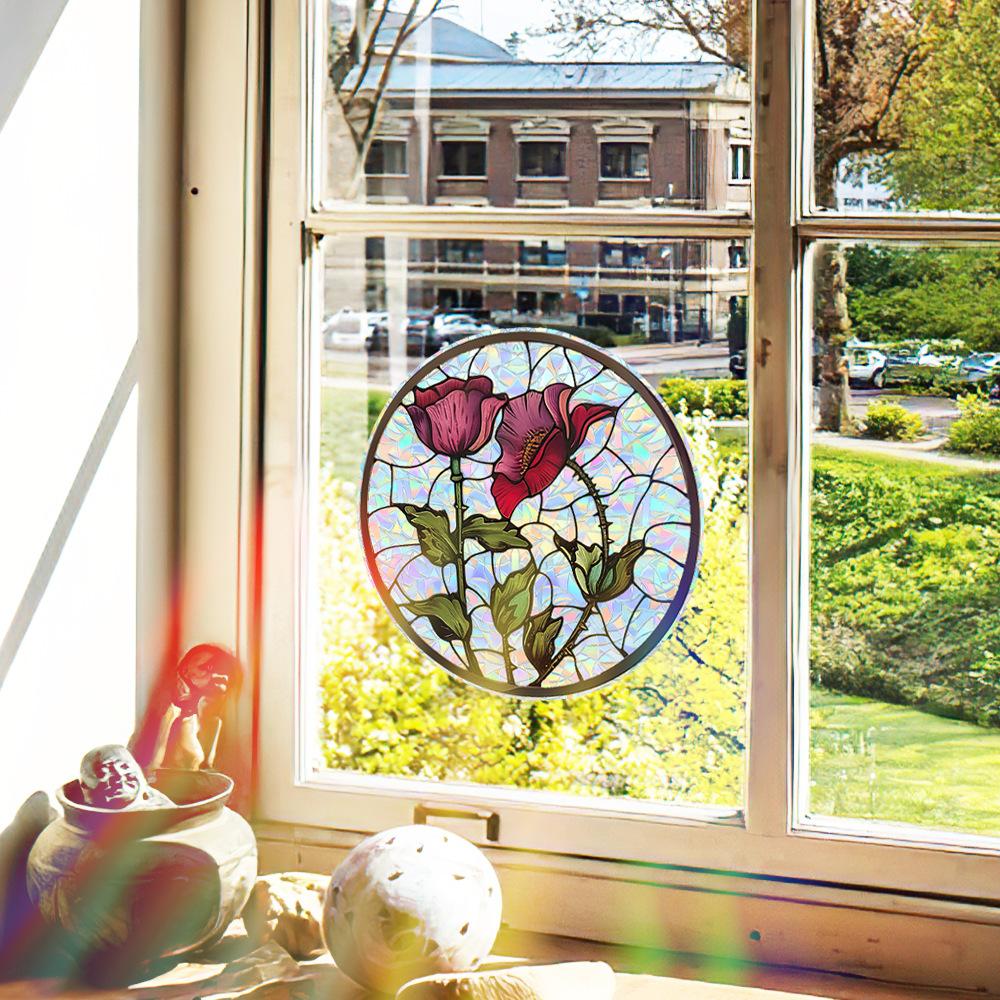 Red Rose-painted Glass Doors and Windows for Home Background Beautification and Decoration Window Stickers