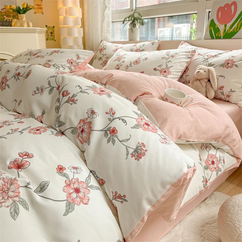 Bedding Four-piece Set, Cotton Pure Cotton Floral Quilt Cover, Bed Sheet Dormitory Three-piece Set