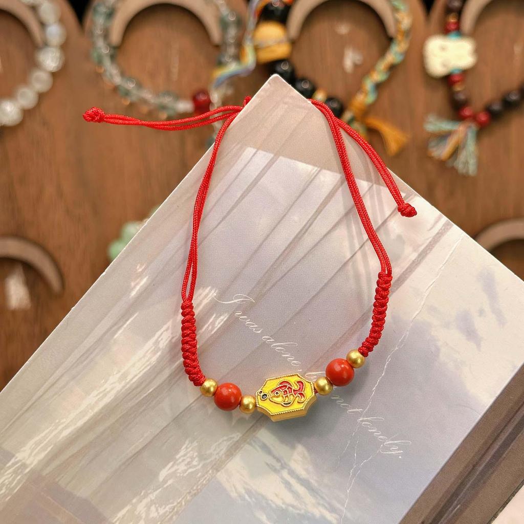 New Year Wealth God Adjustable Red Rope Bracelet - Chinese Style Student Hand Ornament
