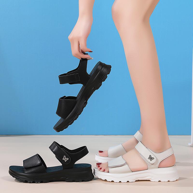 Women's Outdoors fashion trend anti-slip wear-resistant pure black belt soft soled high-heeled sandals White shoes