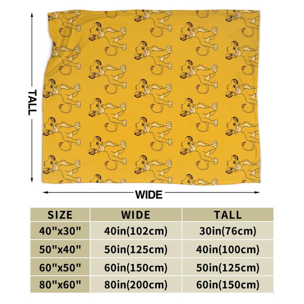 Simba Le Roi Lion Housse de Couverture Anime Couvertures Jetées en Flanelle Literie Canapé Portable Doux Chaud Couvre-lits