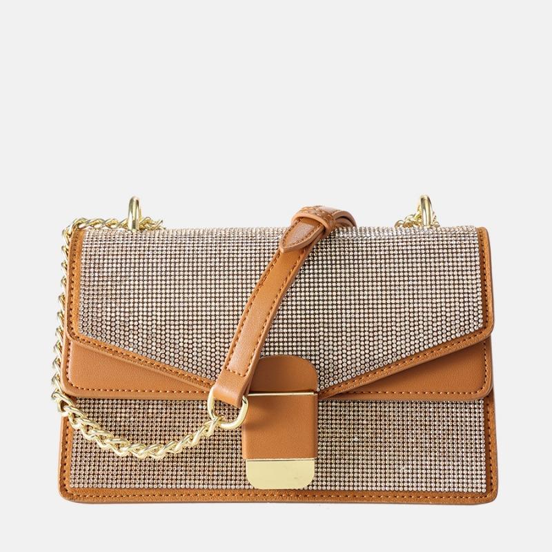 New Diamond Rhinestone Pearl Dinner Bag Niche Messenger Women's Bag Organ Lock Chain Small Square Bag