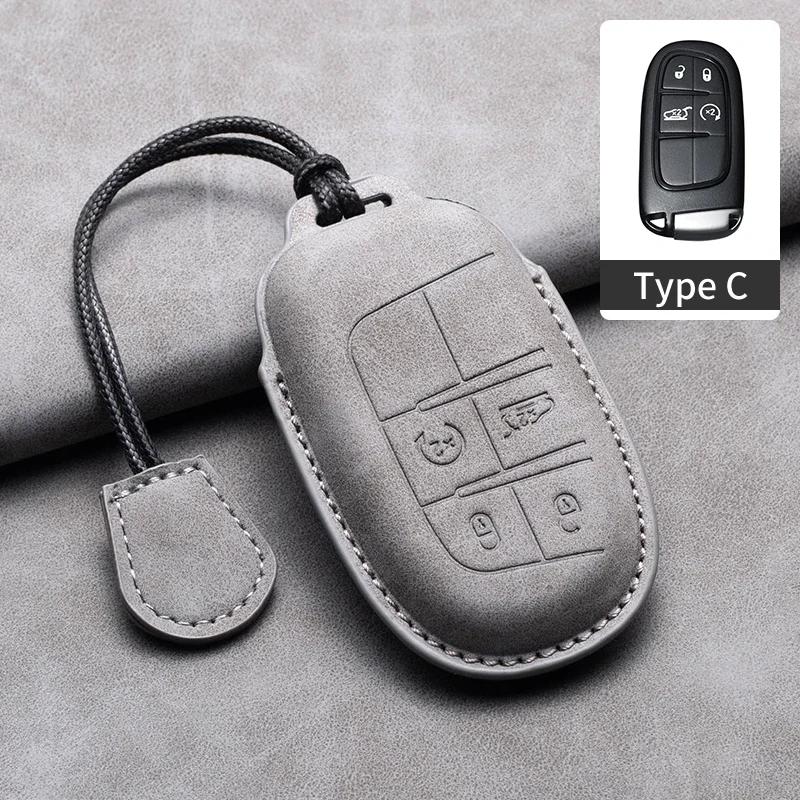 Leather Car Key Case Cover Keychain For Jeep Wrangler Commander Compass Patriot Renegade Cherokee Grand Cherokee Keyring