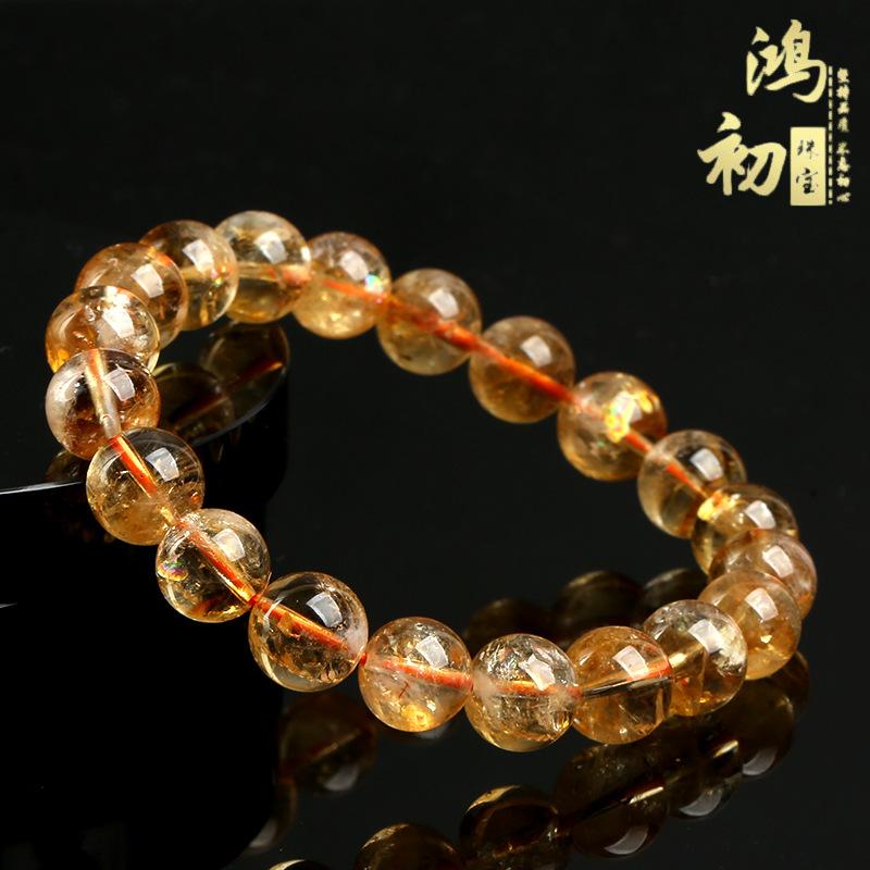 Hongchu Crystal Natural Yellow Aventurine Crystal Natural Yellow Crystal Asai Round Bead Bracelet
