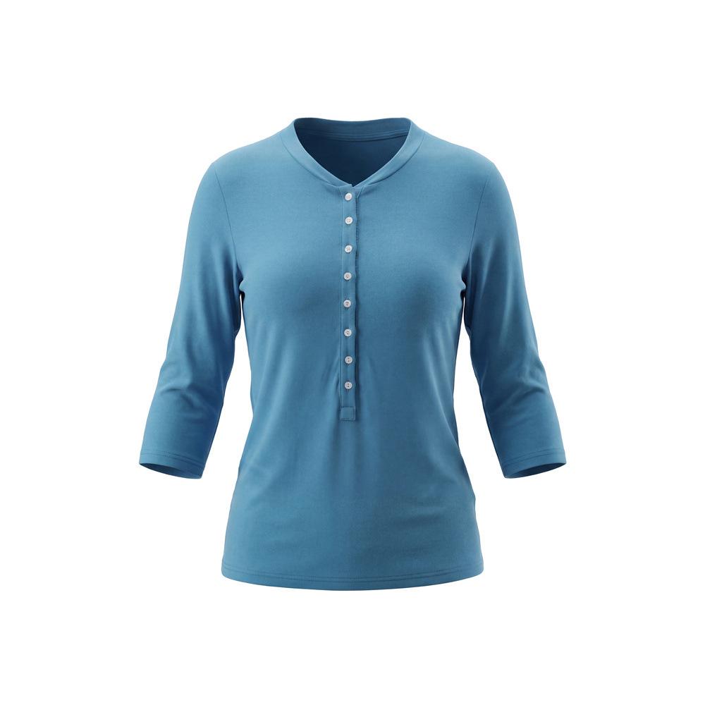HeyHenry Women s Slim Fit Henley Collar 3/4 Sleeve Solid Color Top Small синий