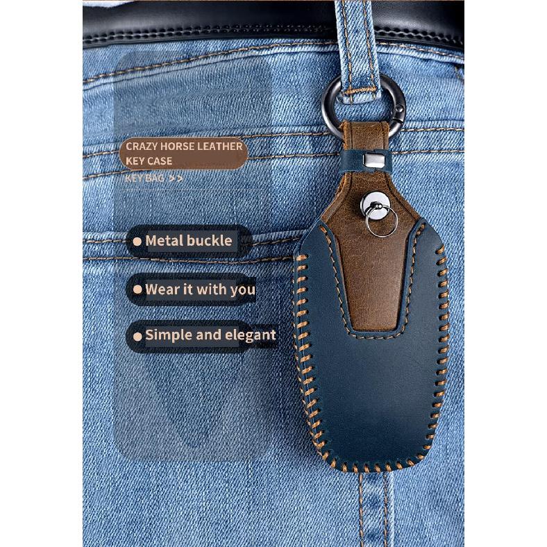 SANRILY Handmade Leather Key Fob Cover for Lincoln Continental MKC MKZ MKX 2017-2022, Navigator 2018-2022, Nautilus 2020-2022 Keyless 3/4/5 Button