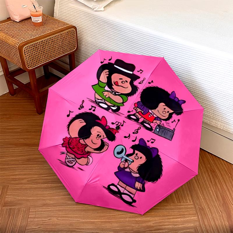 1 PC Automatic Folding Umbrella - Mafalda Pattern, Portable & Foldable Design with 8 Ribs, Christmas Birthday Gifts