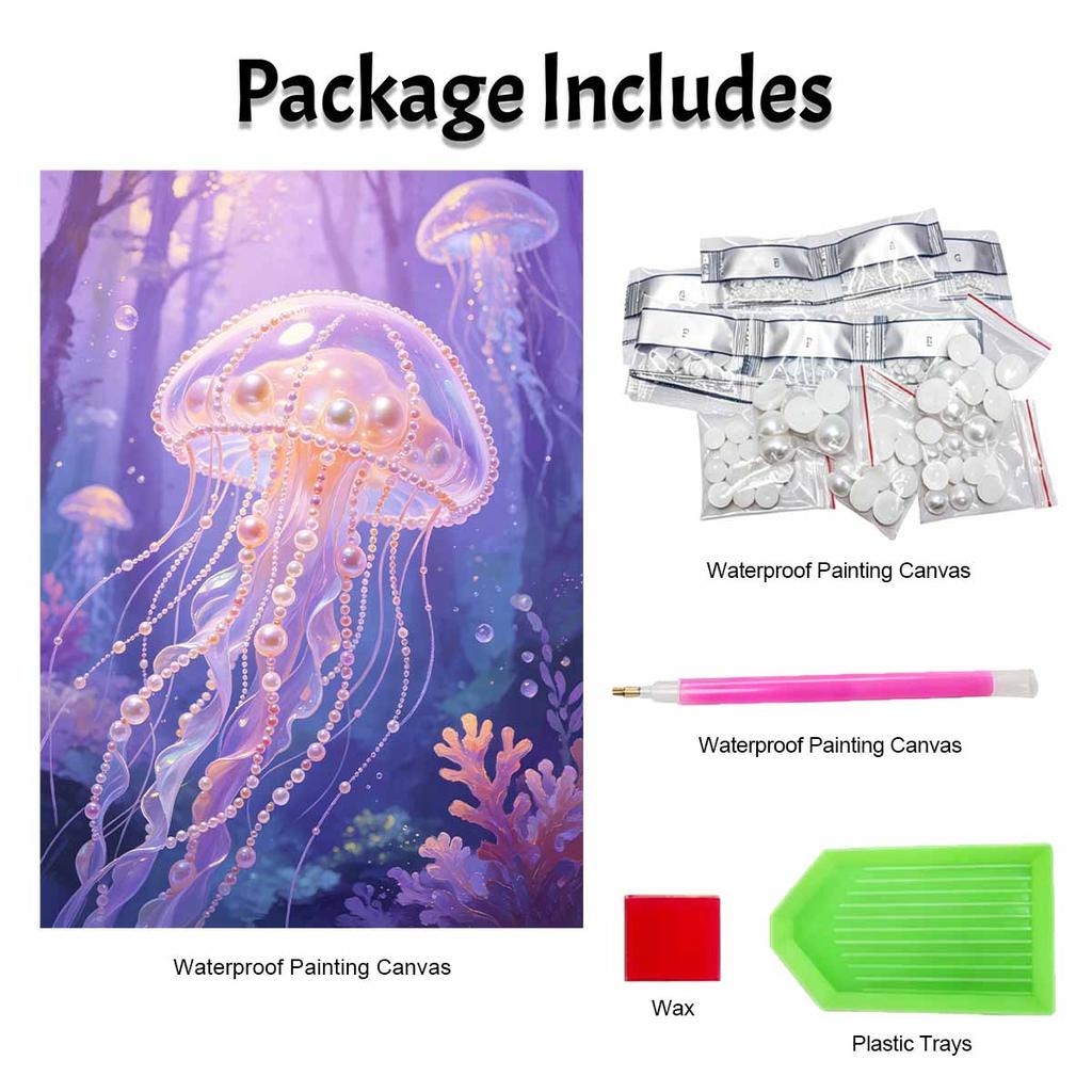 Framed Pearl Painting Kit Jellyfish Ocean DIY 3D Bead Canvas Art Creative Leisure Craft Home Decoration Wall Decor Elegant Fantasy Artwork