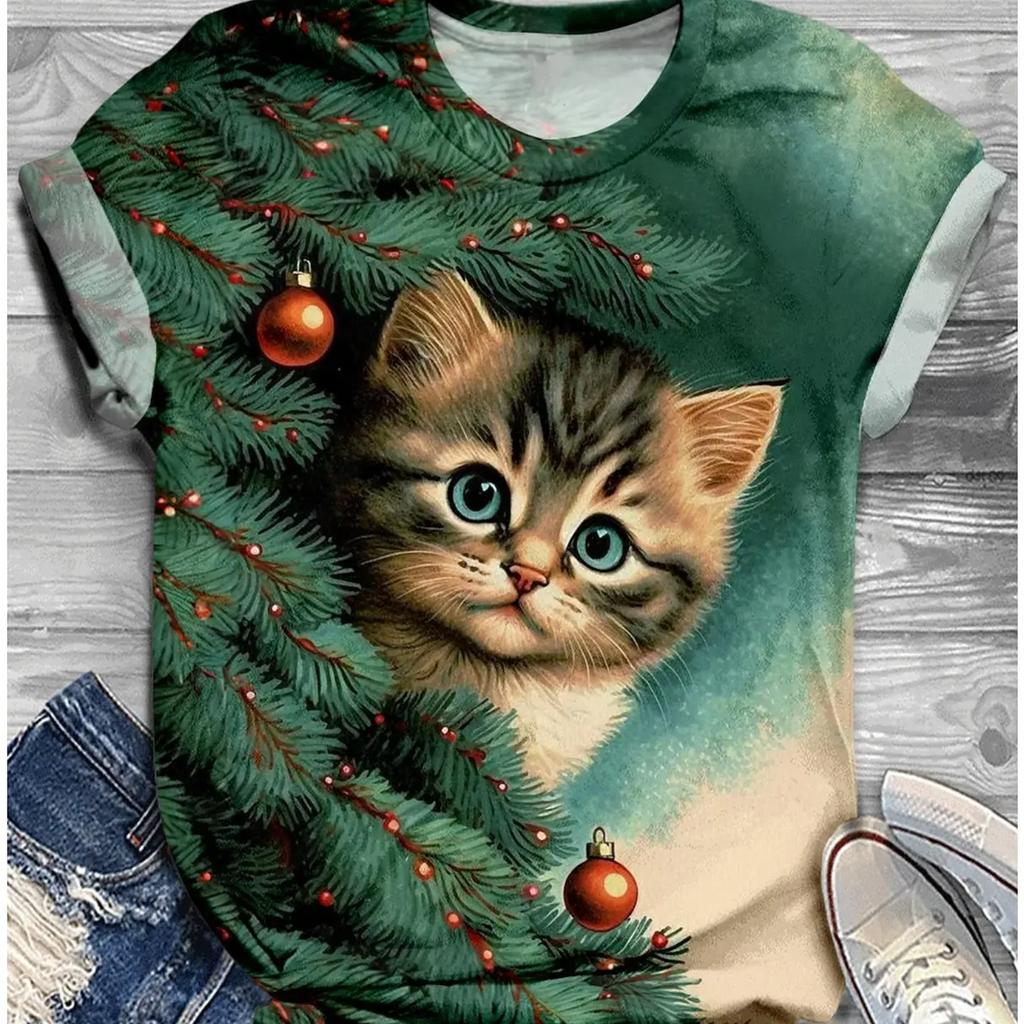 2024 Neu in Damen-T-Shirts, 3D-Druck-Design, Grafik-Tops, trendige Rundhals-Kurzarm-T-Shirts, Streetwear, Y2k-Kleidung für Mädchen