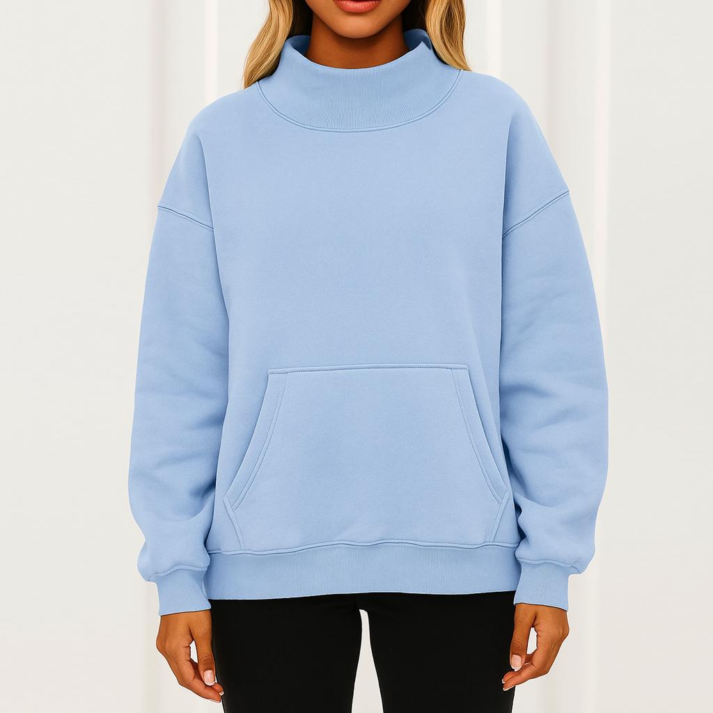 Women's Fashionable Solid Color Round Neck Long Sleeved Sports Casual Pullover Sweatshirt Top