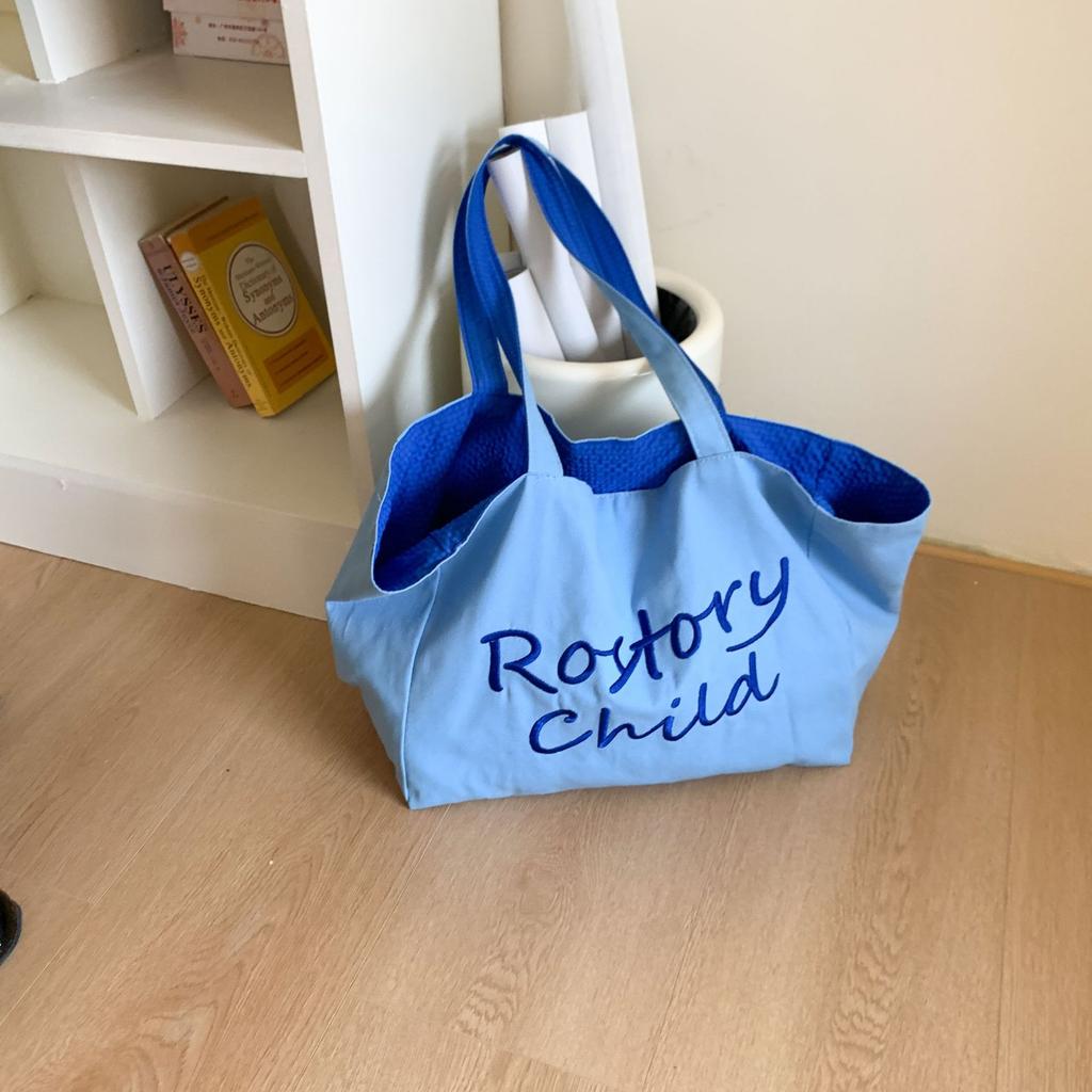 Tote bag women's 2025 summer cloth bag large-capacity shoulder bag embroidered letters double-sided lazy cloth bag