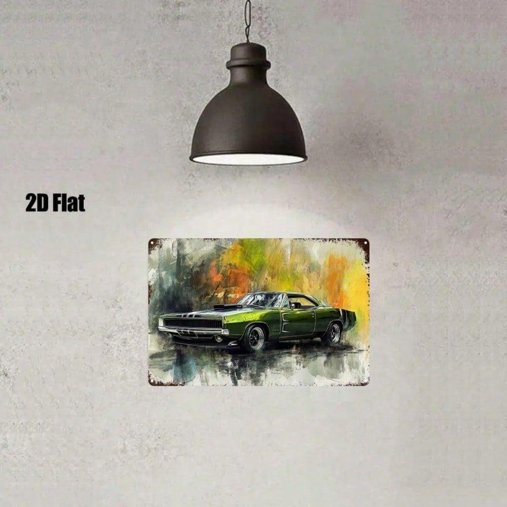 Vintage Muscle Car Tin Sign 8x12, Distressed Retro Garage Decor, Wall Art for Home Bar Cafe.