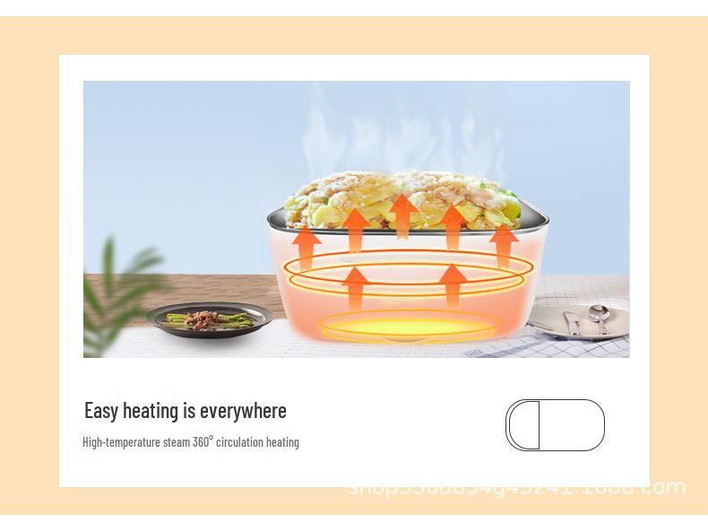 Portable 2-in-1 Electric Heating Lunch Box with Car Adapter, Stainless Steel & Plastic, Insulated for Home & Travel.