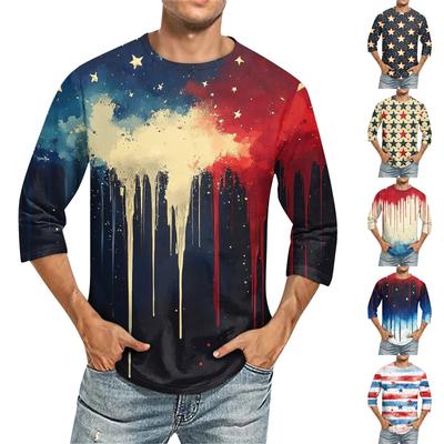 Men's Solid Color Round Neck Three Quarter Sleeve Top T-shirt