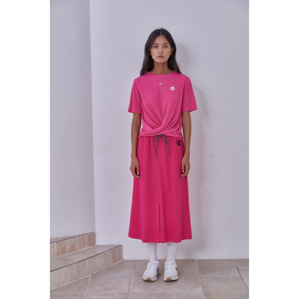 THE GREEN LAB Women'S Twist Modal Short Sleeve T-Shirt [Pink]