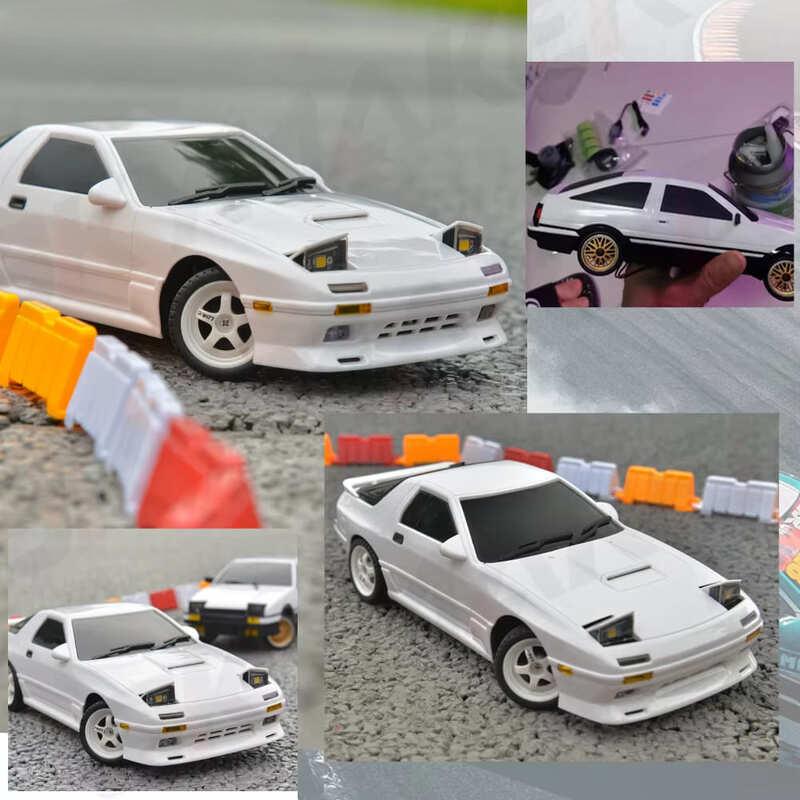 AE86 Model Full Size Car Modified Rear Drive New Ae86 Flip Light Gyroscope Racing Car with LED Light Remote Control Car Boy Toy Collection Ornaments