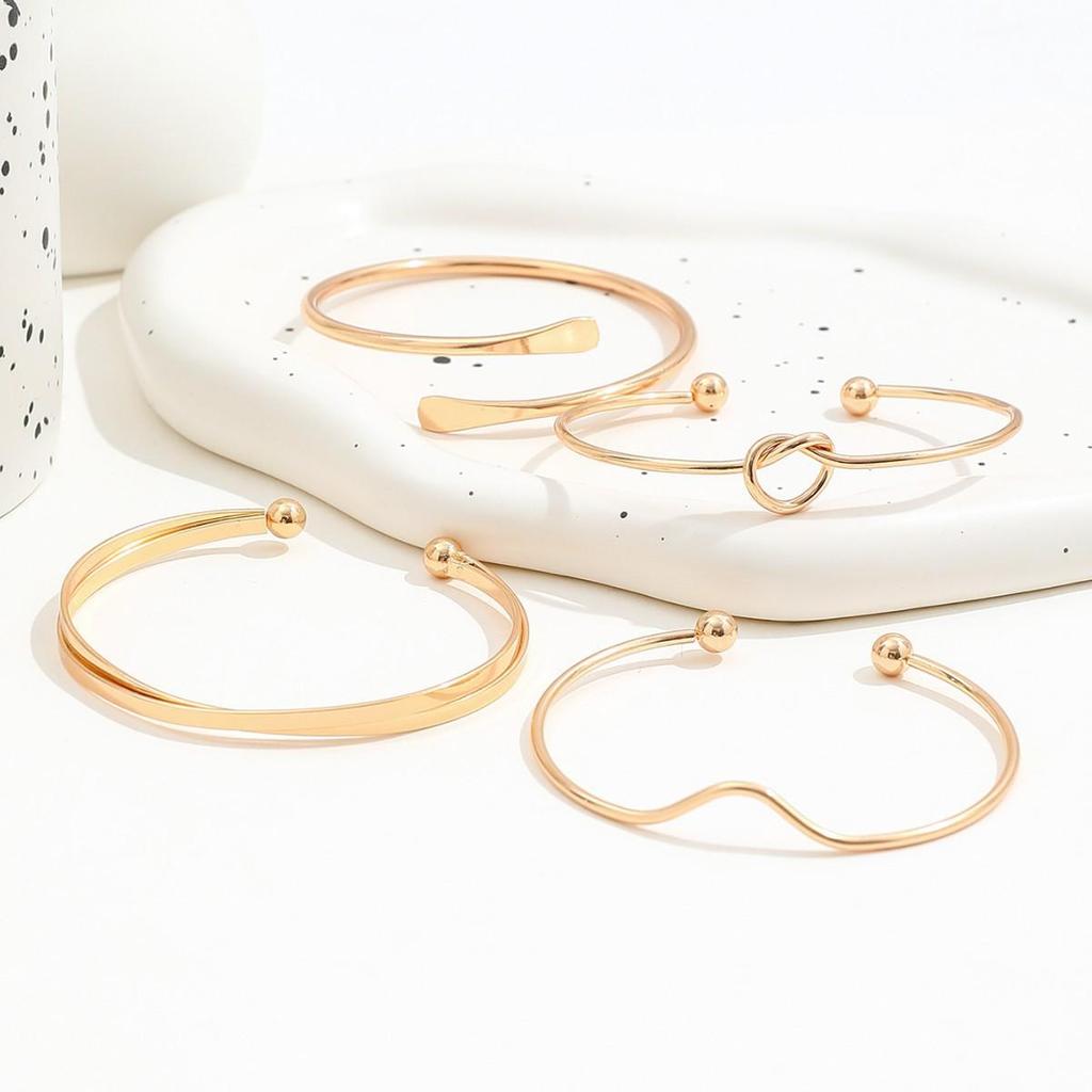 INS Minimalist Knotted V-Opening Adjustable Bangle Set