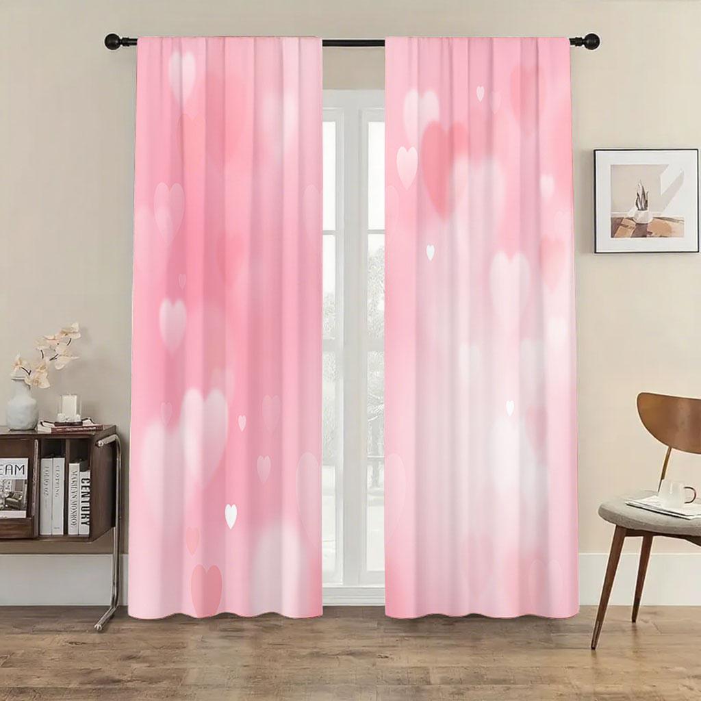 

Set Of 2 Pink Soft Focus Heart Shaped Curtains Hazy Sweet Girl Style Bedroom Living Room Decorative Drawbar Pockets Curtain Polyester Perfect For W100*H70(CM)-Rod Pocket&2PCS