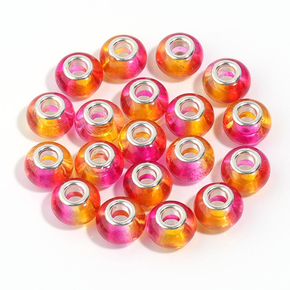 20pcs 14x9.3mm Resin Beads Gradient Color Big Hole Round Loose Spacer Beads for Jewelry Making DIY Bracelet Necklace Accessories