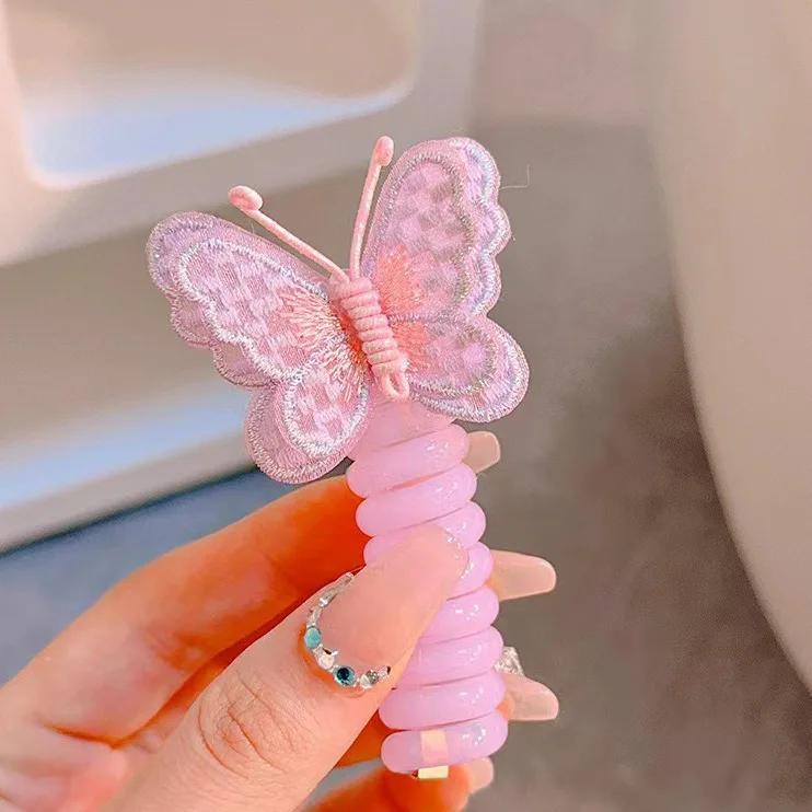 1PC New Lovely Beaded Big Flowers Elastic Spiral Hair Rope Head Rope Ponytail Hair Ring Rubber Band Headdress For Kids