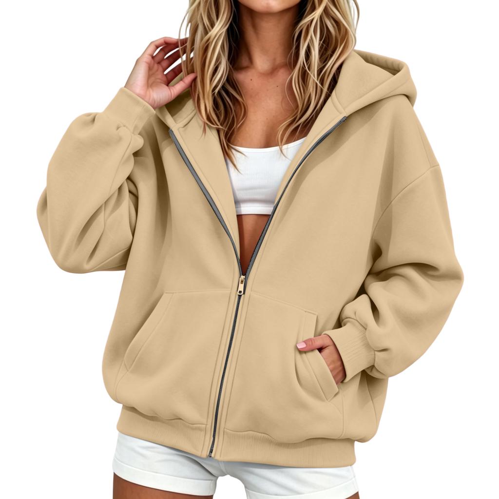 Unisex Color Zip-Up Lined Hoodie Sweatshirt for Couples
