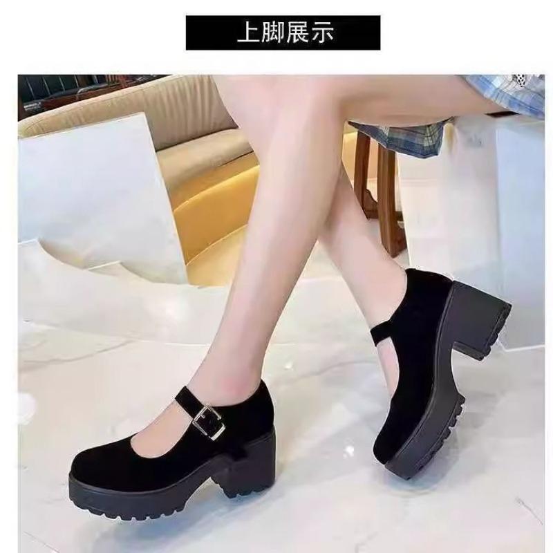 Old Beijing cloth shoes suede waterproof table dance shoes new J single shoes black thick heel thin summer female tide