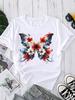 (Asian Size) Print O-neck style flower Fashion Female Casual Women's Top T Clothing Graphic Tee Short Sleeve T-shirts