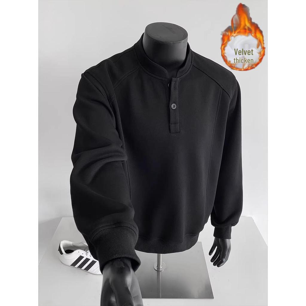 Henry Herren Halbhoher Kragen Sweatshirt: Herbst/Winter Trendiges Langarm-Oberteil, Amerikanischer Cleanfit, Ohne Kapuze.