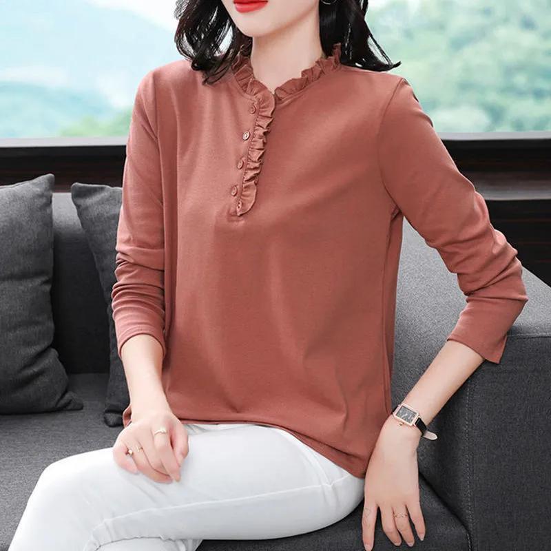 Long-sleeved T-shirt For Women 2024 Spring New Style Middle-aged Women's Loose Large Size Tops And Bottoming Shirts