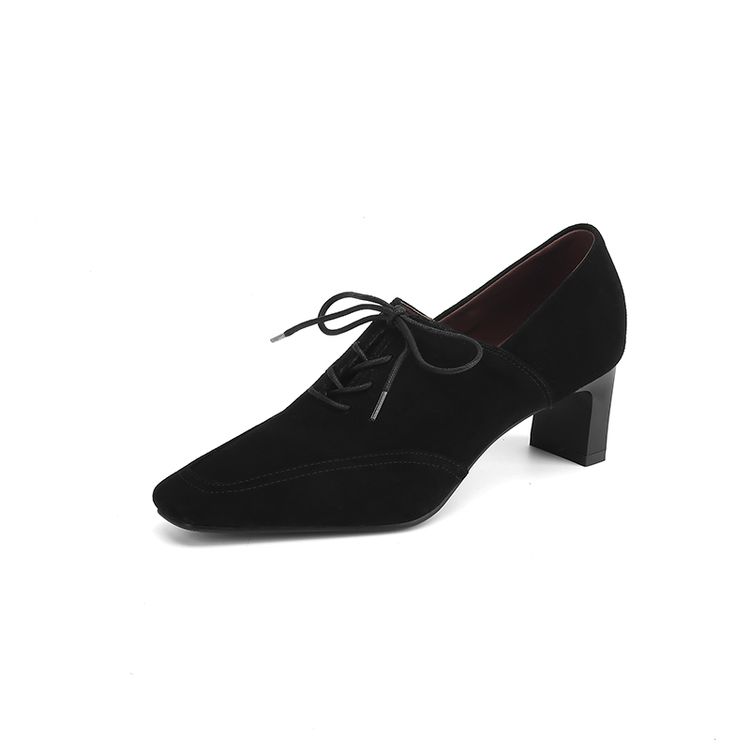 

Fashion NEW Spring/Autumn Women Pumps Square Toe High Heel Shoes Concise Sheep Suede Leather Shoes for Women Brown Lace-up Handmade Shoe 42 чёрный