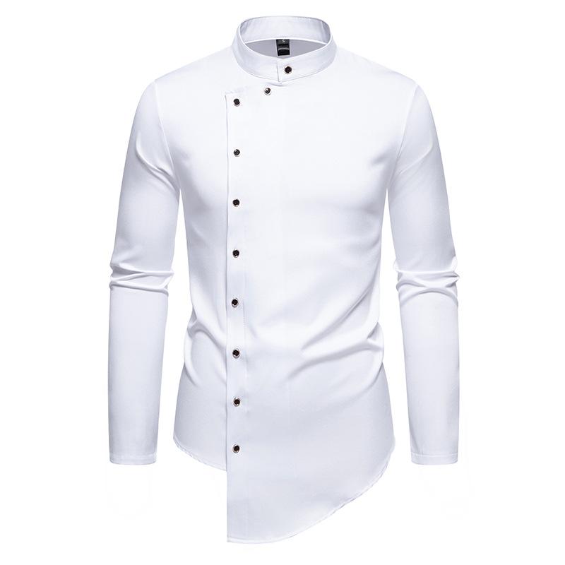 Fashion Men's New Casual Fashion Irregular Stand-up Collar Long-sleeved Shirt Men's Shirt