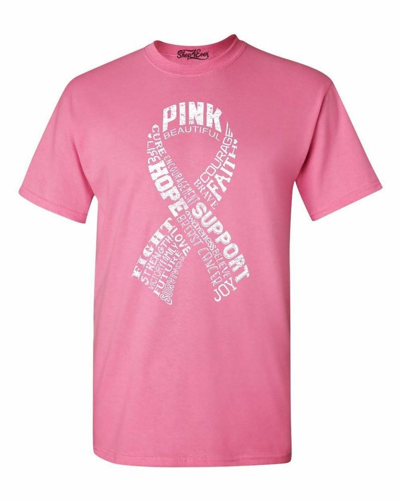 Pink Ribbon Montage WHT T-shirt Breast Cancer Awareness Support Cloud Shirts