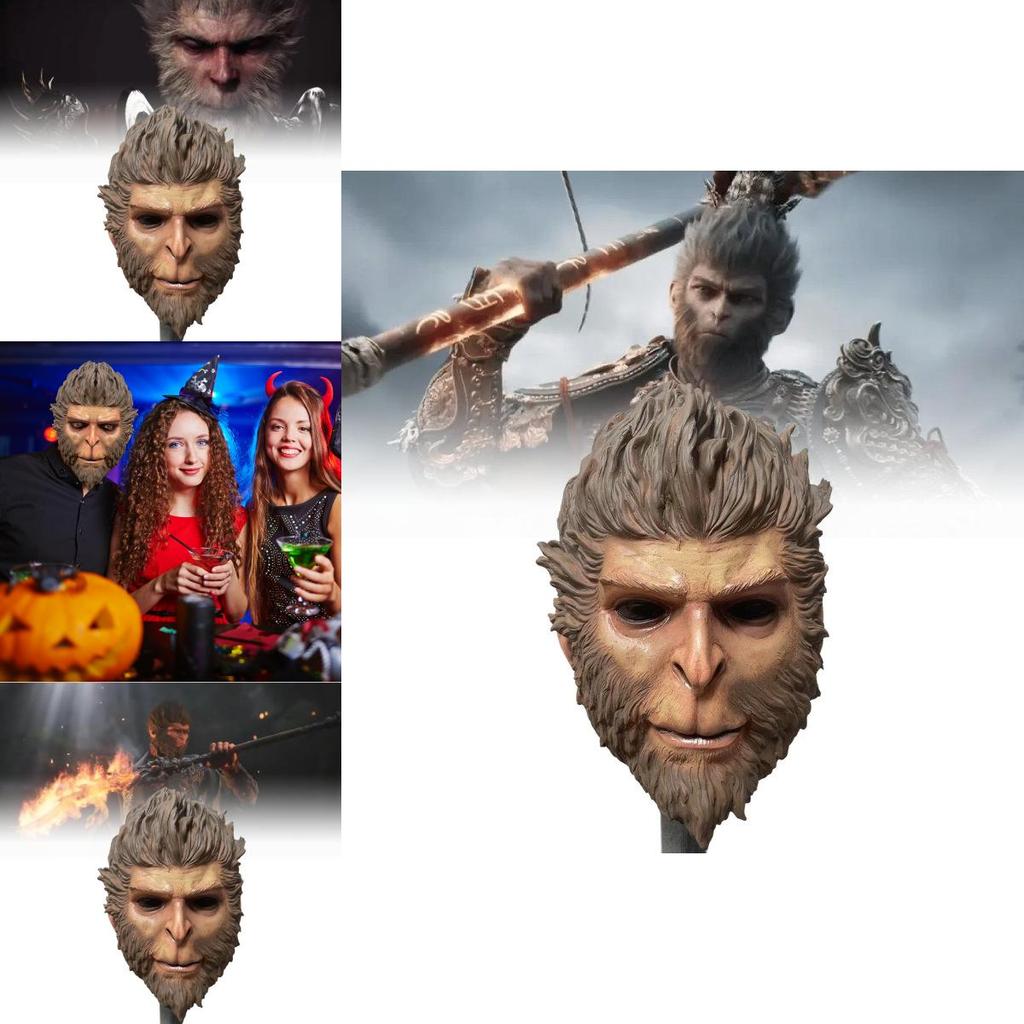 Scary Black Wukong Monkey Mask Realistic Latex Halloween Costume Accessory