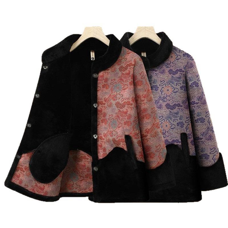 Middle-aged and elderly people fleece thickened jacket winter warm fur integrated top